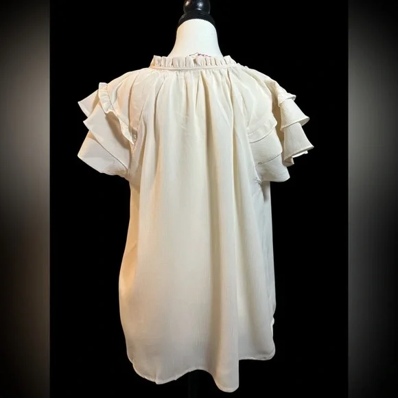 Umgee Cream Ruffle Sleeve Blouse - Picture 6 of 6